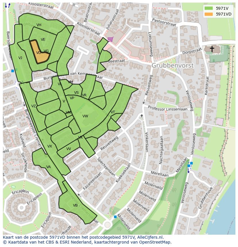 Afbeelding van het postcodegebied 5971 VD op de kaart.