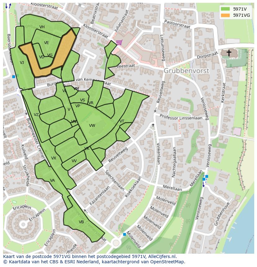 Afbeelding van het postcodegebied 5971 VG op de kaart.