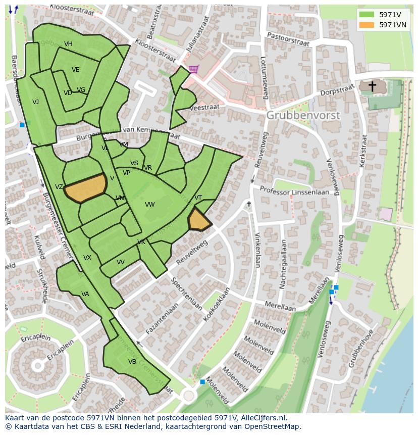 Afbeelding van het postcodegebied 5971 VN op de kaart.