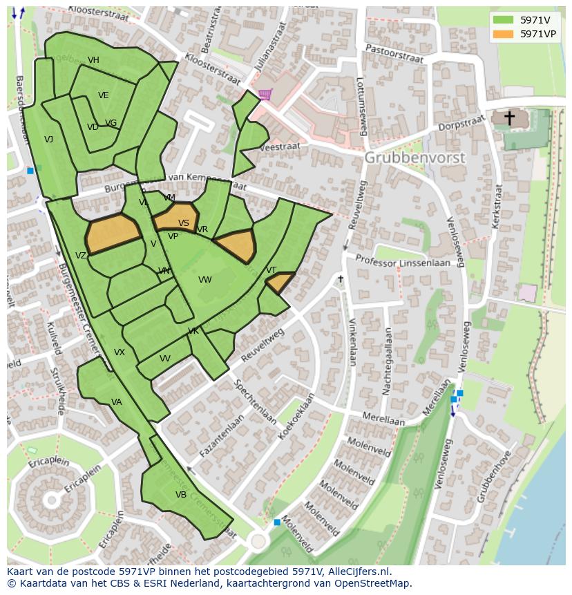Afbeelding van het postcodegebied 5971 VP op de kaart.