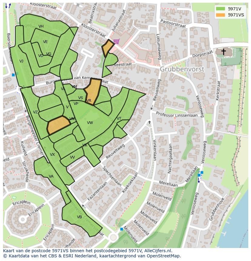 Afbeelding van het postcodegebied 5971 VS op de kaart.
