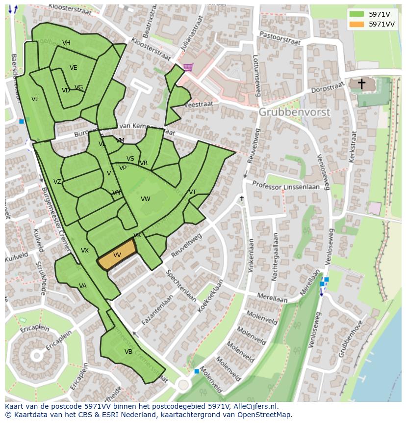 Afbeelding van het postcodegebied 5971 VV op de kaart.