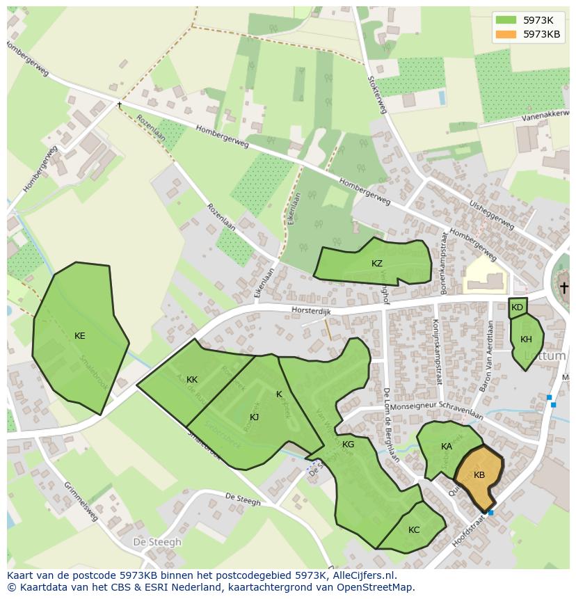 Afbeelding van het postcodegebied 5973 KB op de kaart.