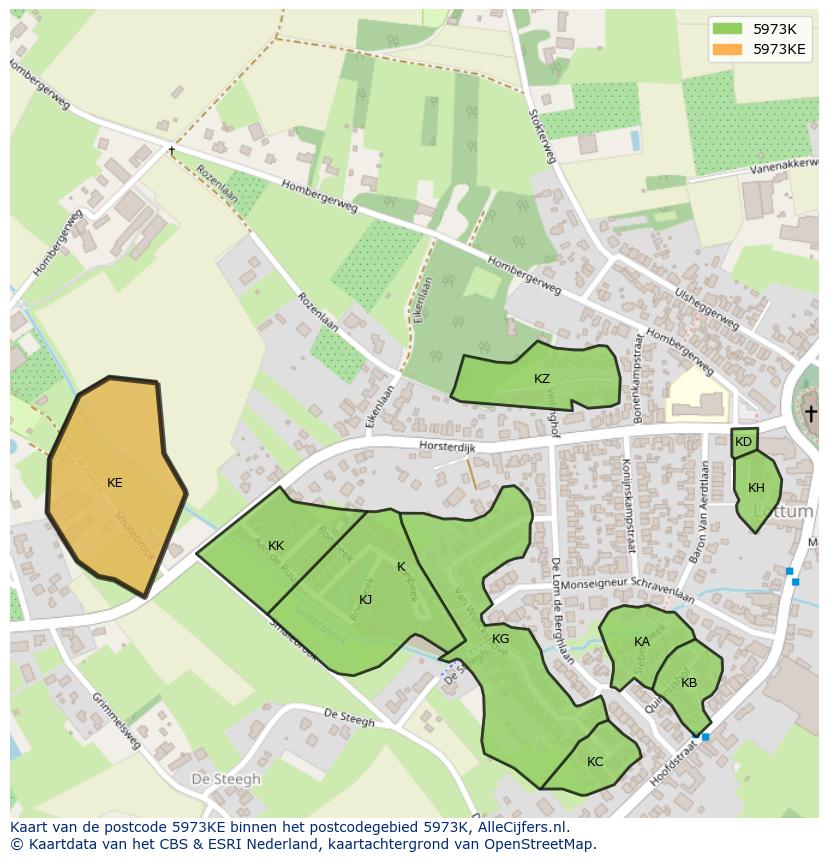 Afbeelding van het postcodegebied 5973 KE op de kaart.