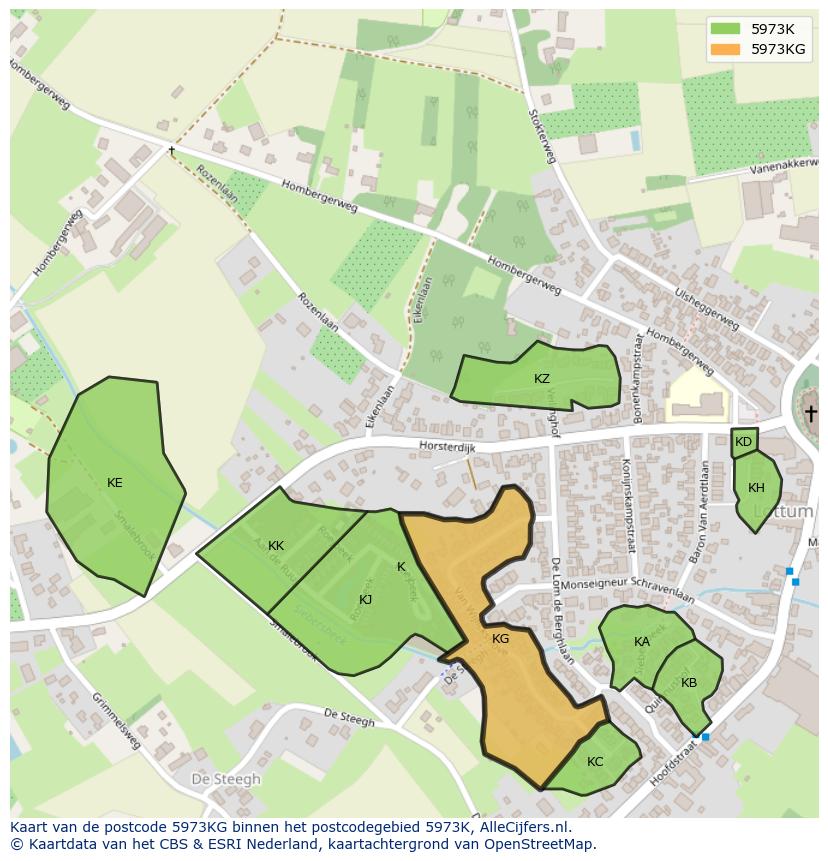 Afbeelding van het postcodegebied 5973 KG op de kaart.