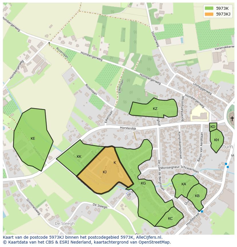 Afbeelding van het postcodegebied 5973 KJ op de kaart.