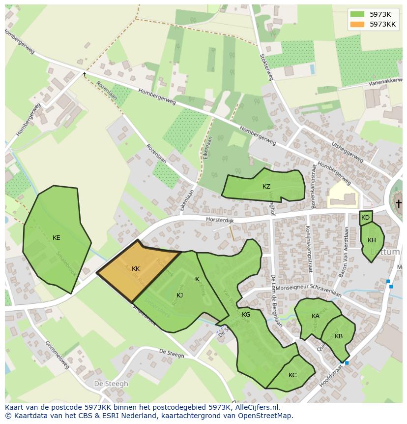 Afbeelding van het postcodegebied 5973 KK op de kaart.