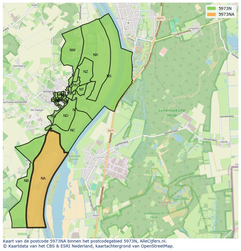 Afbeelding van het postcodegebied 5973 NA op de kaart.