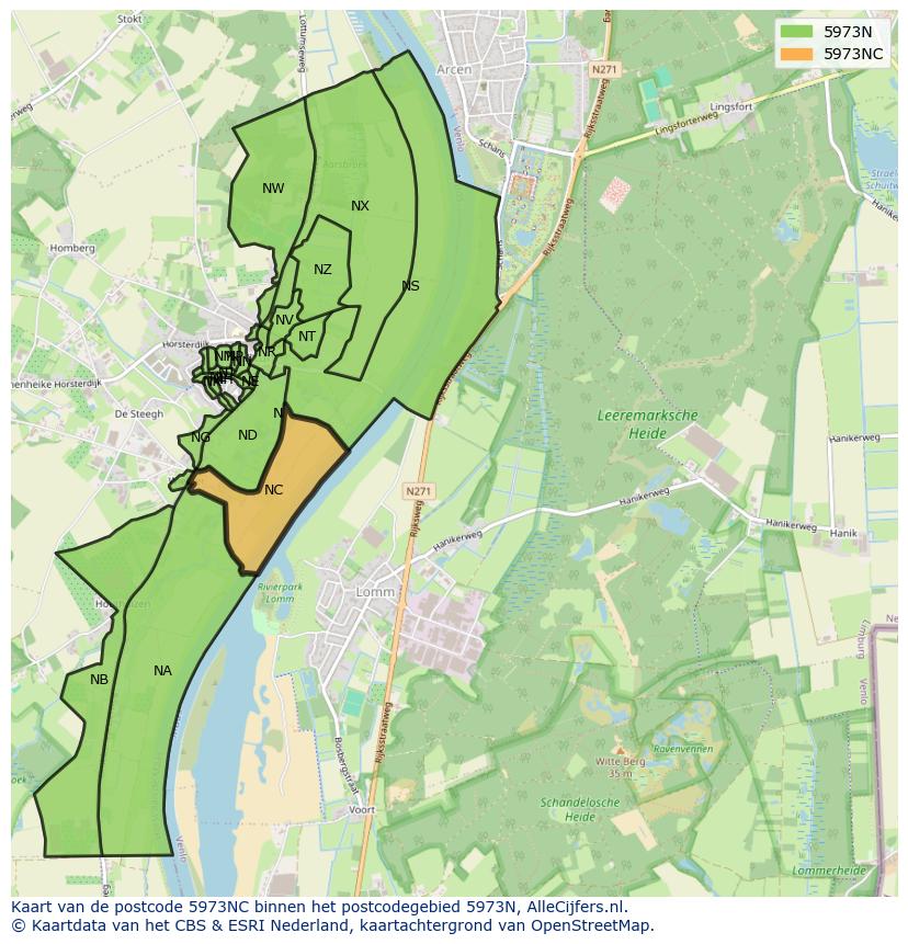 Afbeelding van het postcodegebied 5973 NC op de kaart.