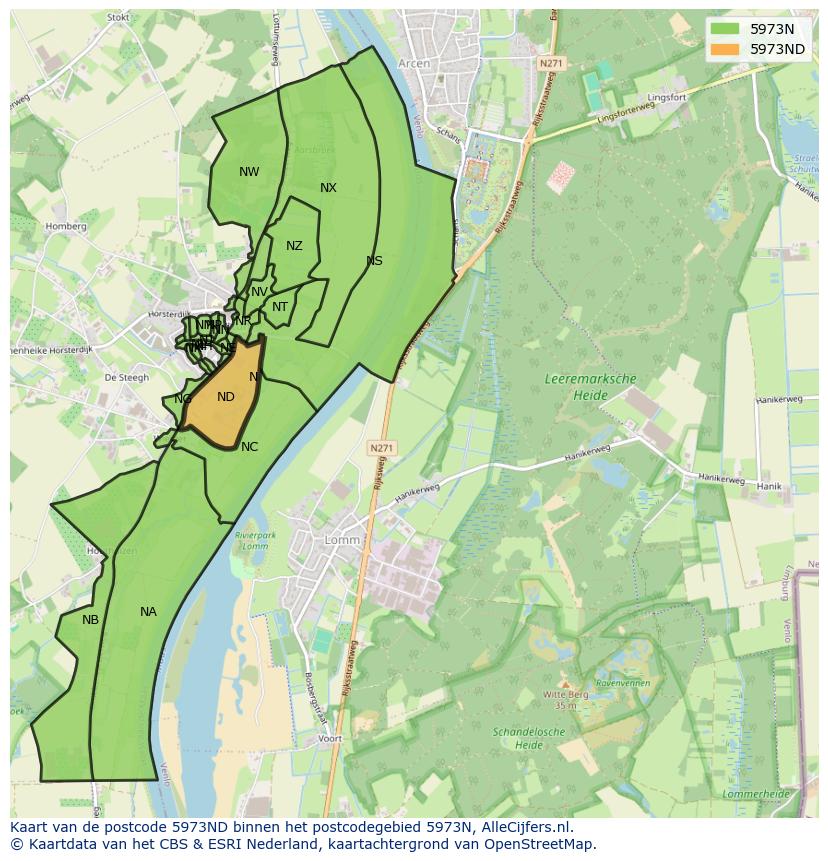 Afbeelding van het postcodegebied 5973 ND op de kaart.
