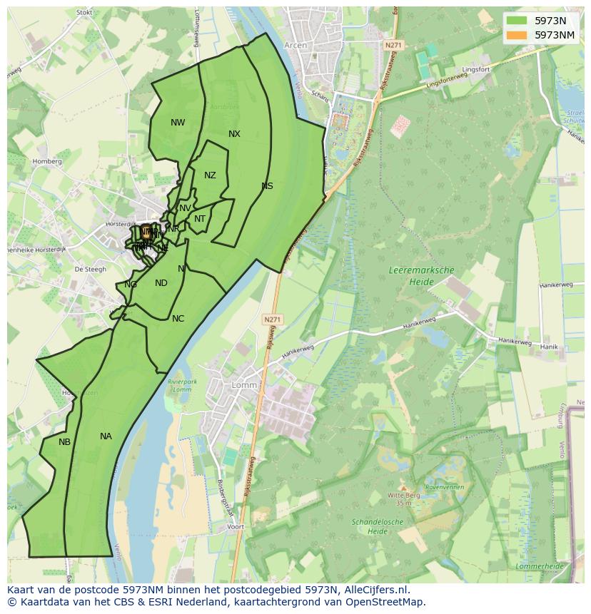 Afbeelding van het postcodegebied 5973 NM op de kaart.