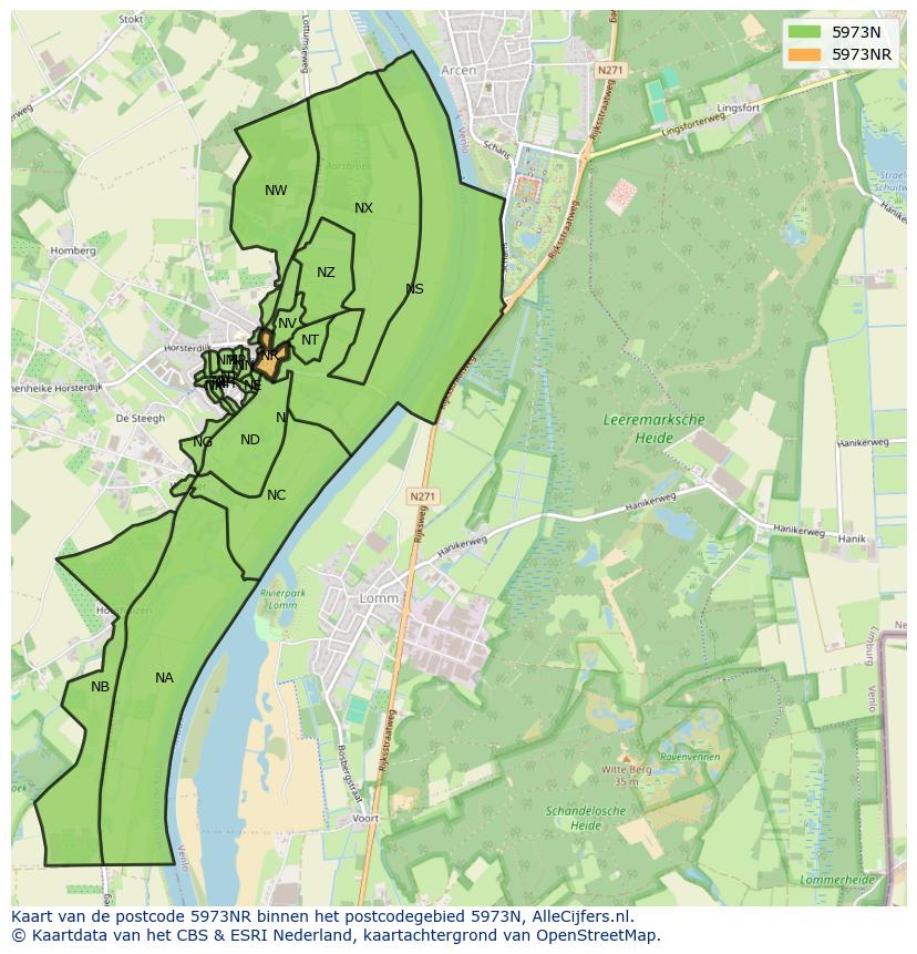 Afbeelding van het postcodegebied 5973 NR op de kaart.