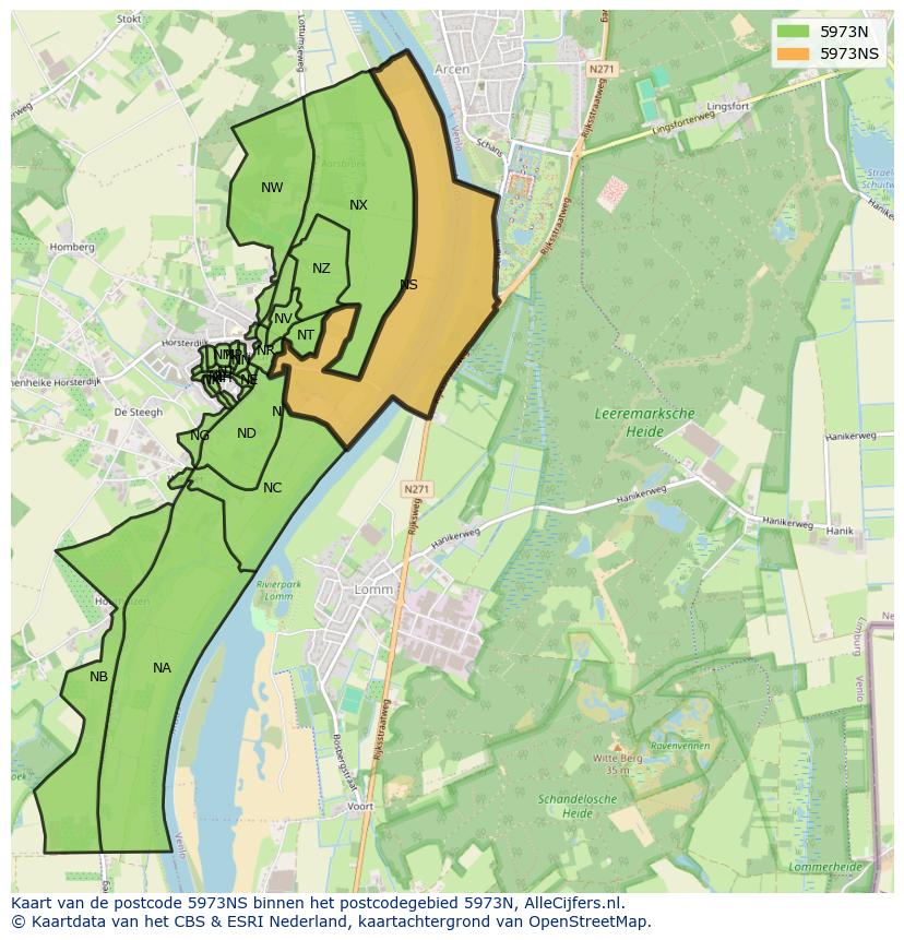 Afbeelding van het postcodegebied 5973 NS op de kaart.