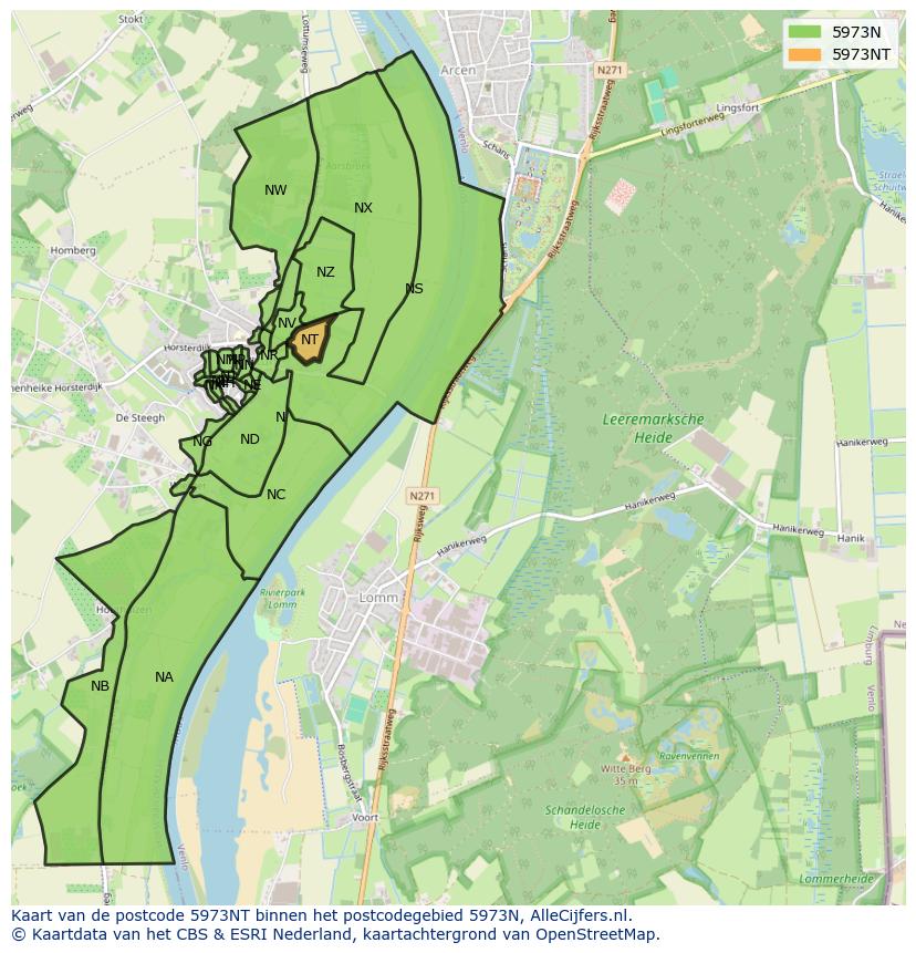 Afbeelding van het postcodegebied 5973 NT op de kaart.