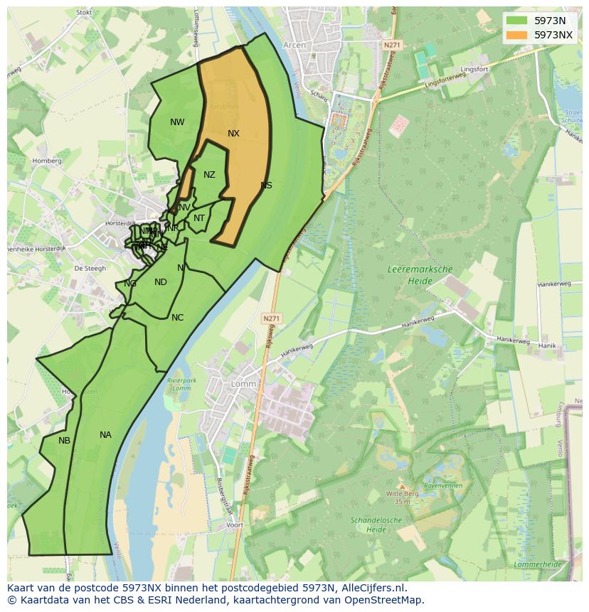 Afbeelding van het postcodegebied 5973 NX op de kaart.