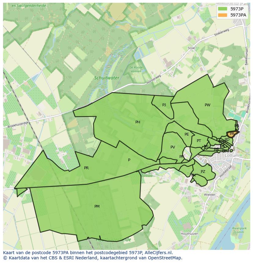 Afbeelding van het postcodegebied 5973 PA op de kaart.