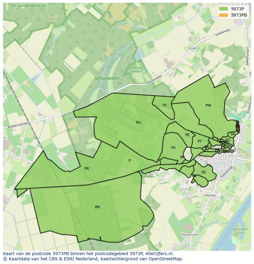 Afbeelding van het postcodegebied 5973 PB op de kaart.