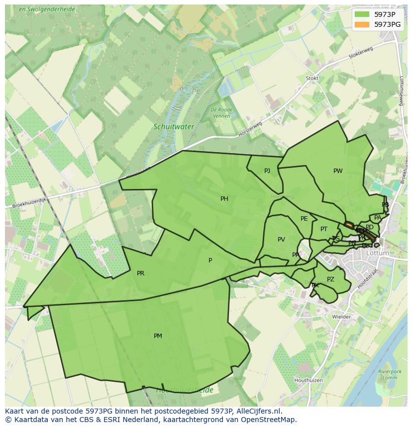 Afbeelding van het postcodegebied 5973 PG op de kaart.