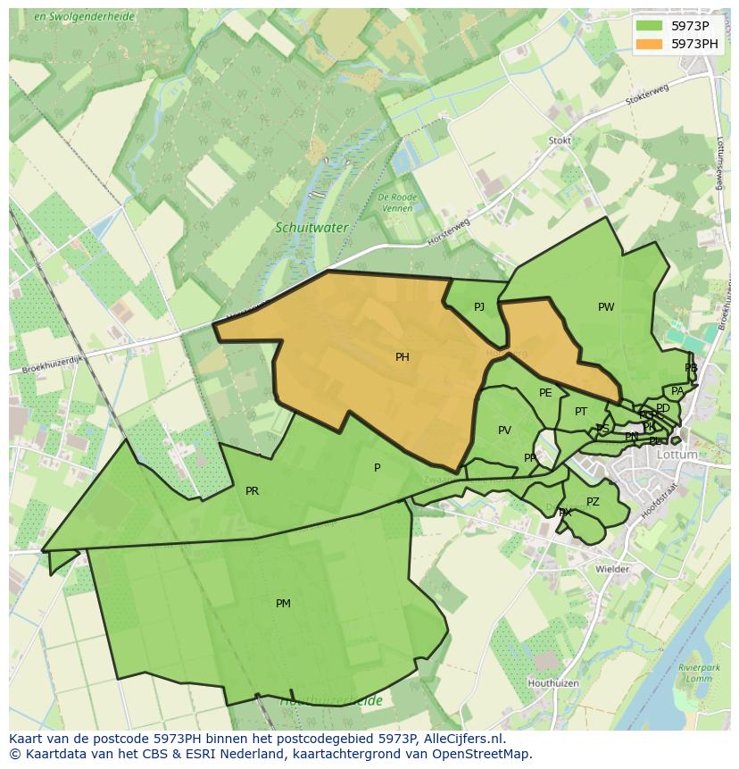Afbeelding van het postcodegebied 5973 PH op de kaart.