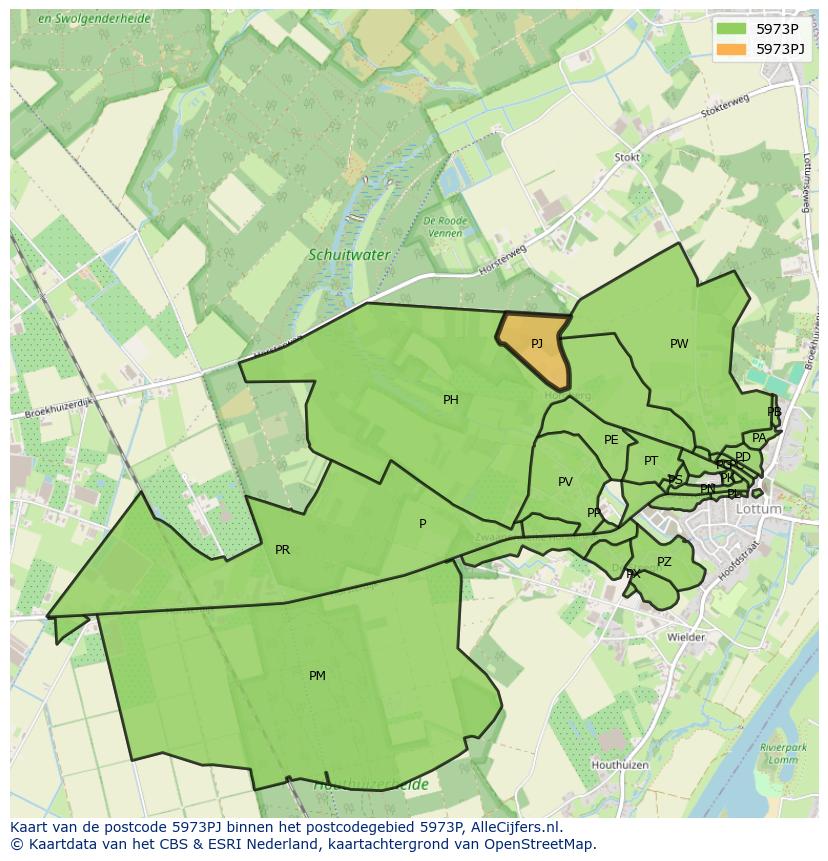 Afbeelding van het postcodegebied 5973 PJ op de kaart.