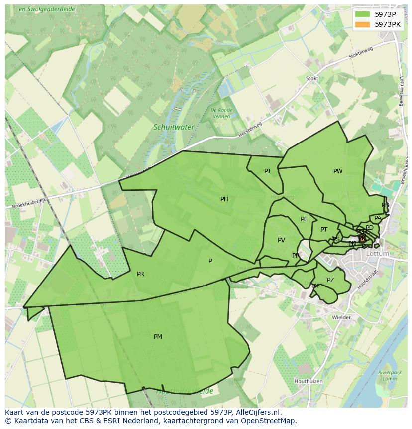 Afbeelding van het postcodegebied 5973 PK op de kaart.