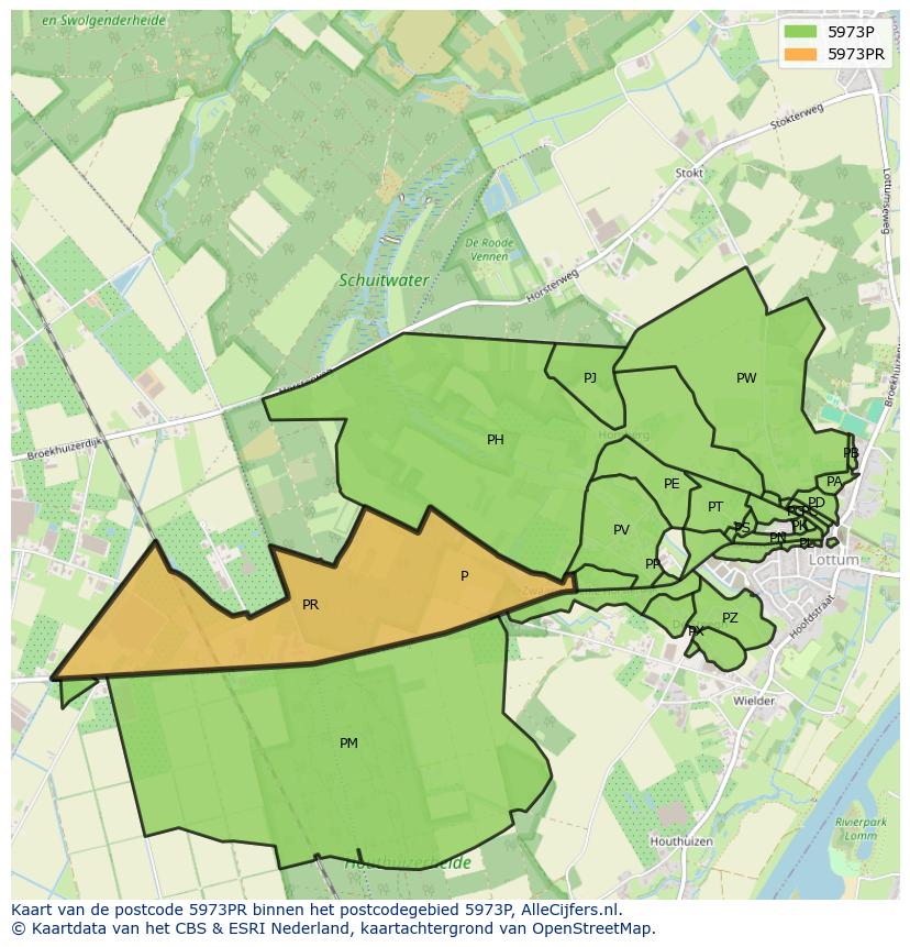 Afbeelding van het postcodegebied 5973 PR op de kaart.