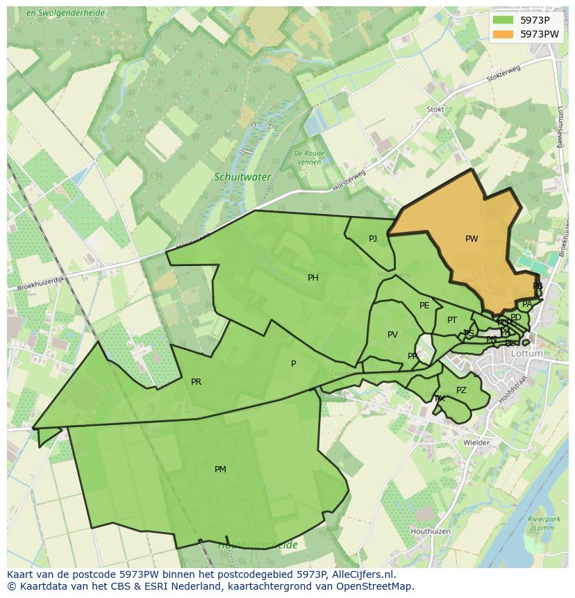 Afbeelding van het postcodegebied 5973 PW op de kaart.