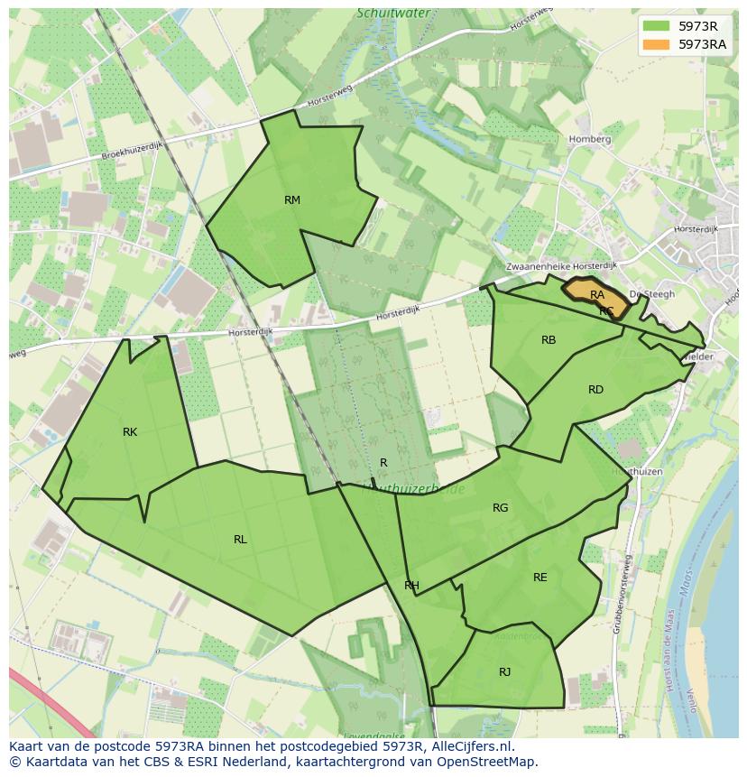 Afbeelding van het postcodegebied 5973 RA op de kaart.