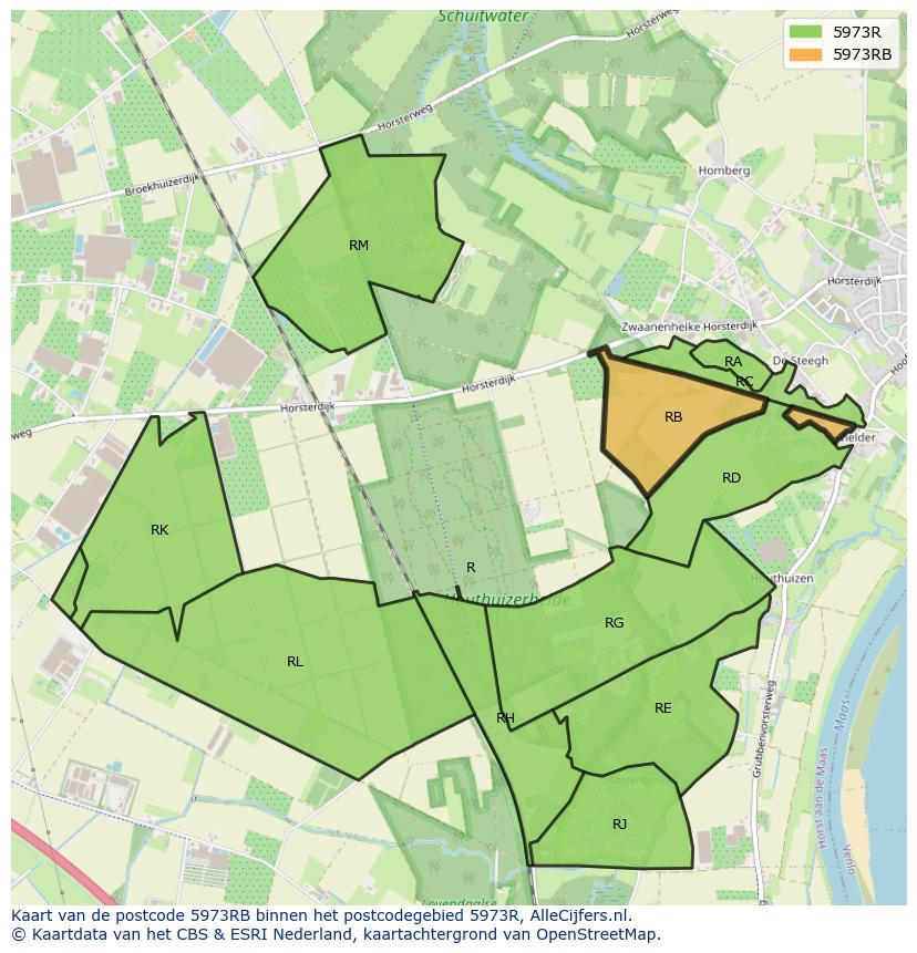 Afbeelding van het postcodegebied 5973 RB op de kaart.