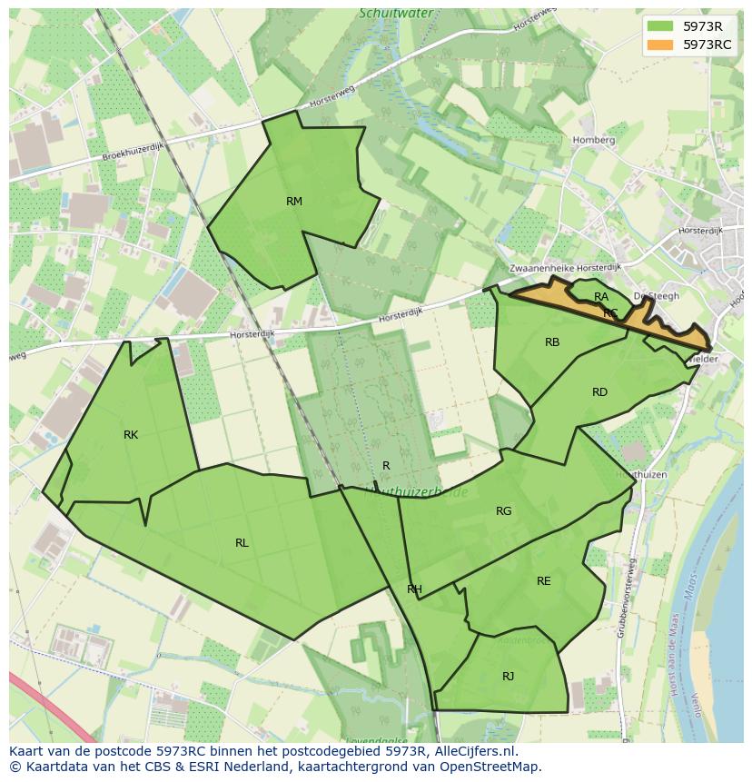 Afbeelding van het postcodegebied 5973 RC op de kaart.