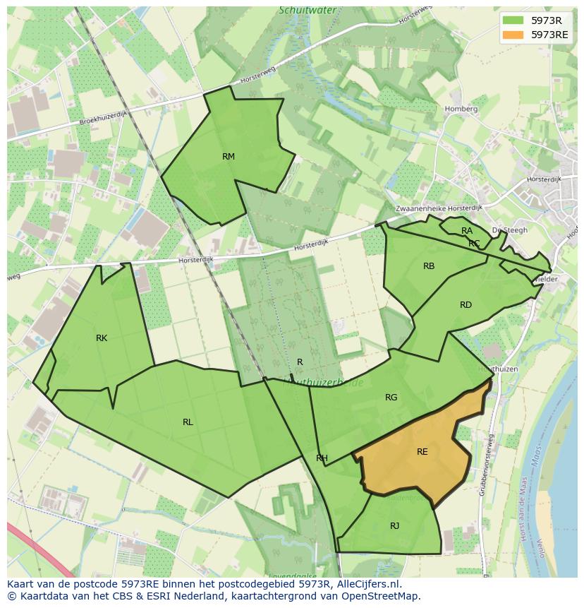 Afbeelding van het postcodegebied 5973 RE op de kaart.
