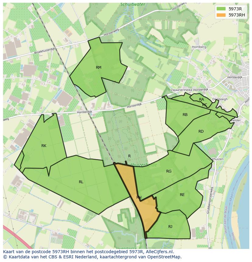 Afbeelding van het postcodegebied 5973 RH op de kaart.