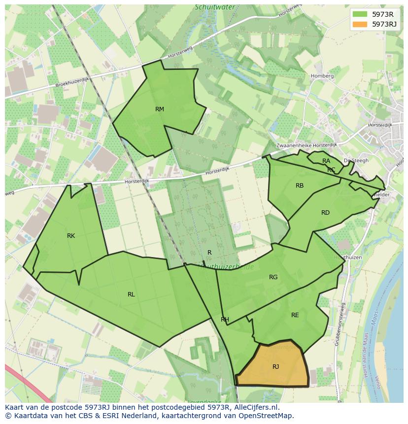 Afbeelding van het postcodegebied 5973 RJ op de kaart.