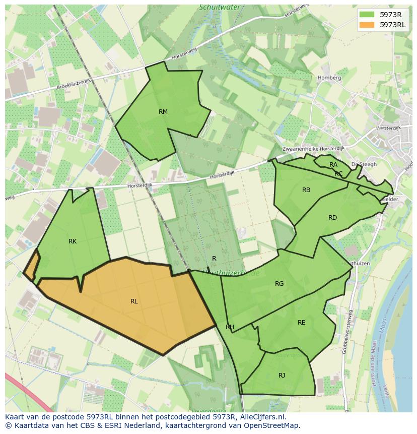 Afbeelding van het postcodegebied 5973 RL op de kaart.