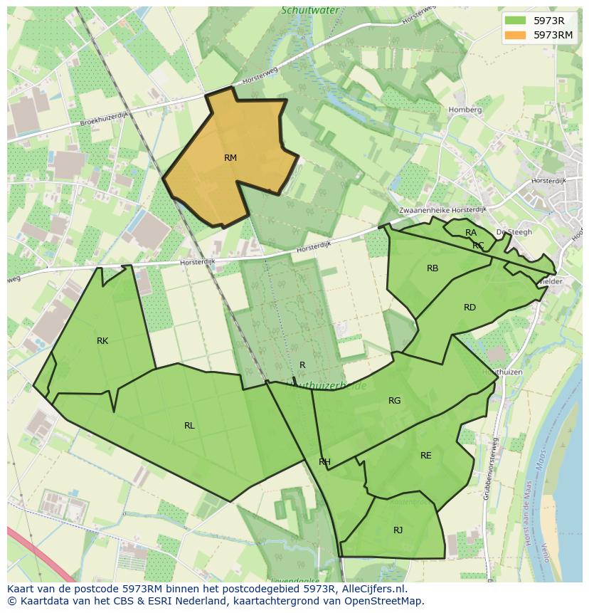 Afbeelding van het postcodegebied 5973 RM op de kaart.