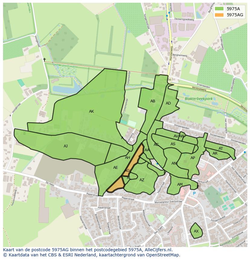 Afbeelding van het postcodegebied 5975 AG op de kaart.