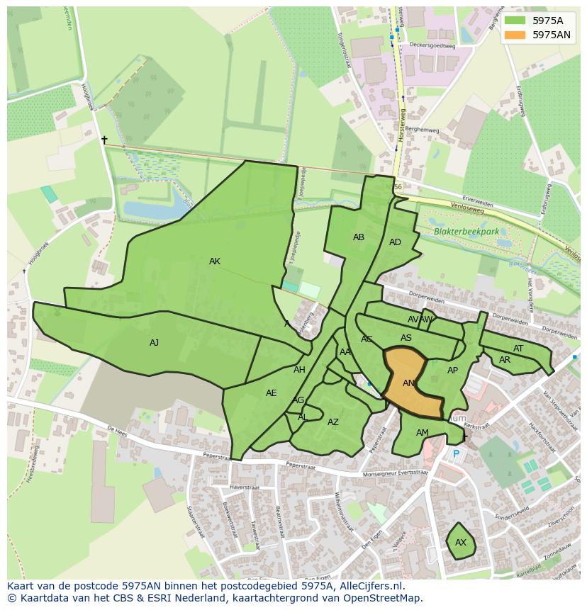 Afbeelding van het postcodegebied 5975 AN op de kaart.