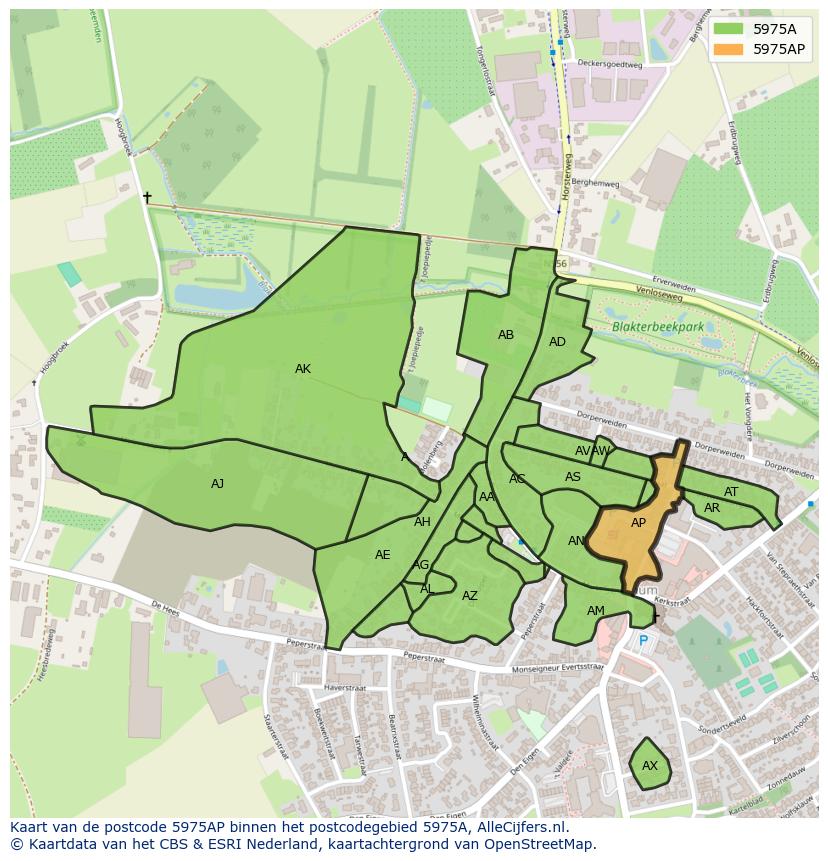 Afbeelding van het postcodegebied 5975 AP op de kaart.