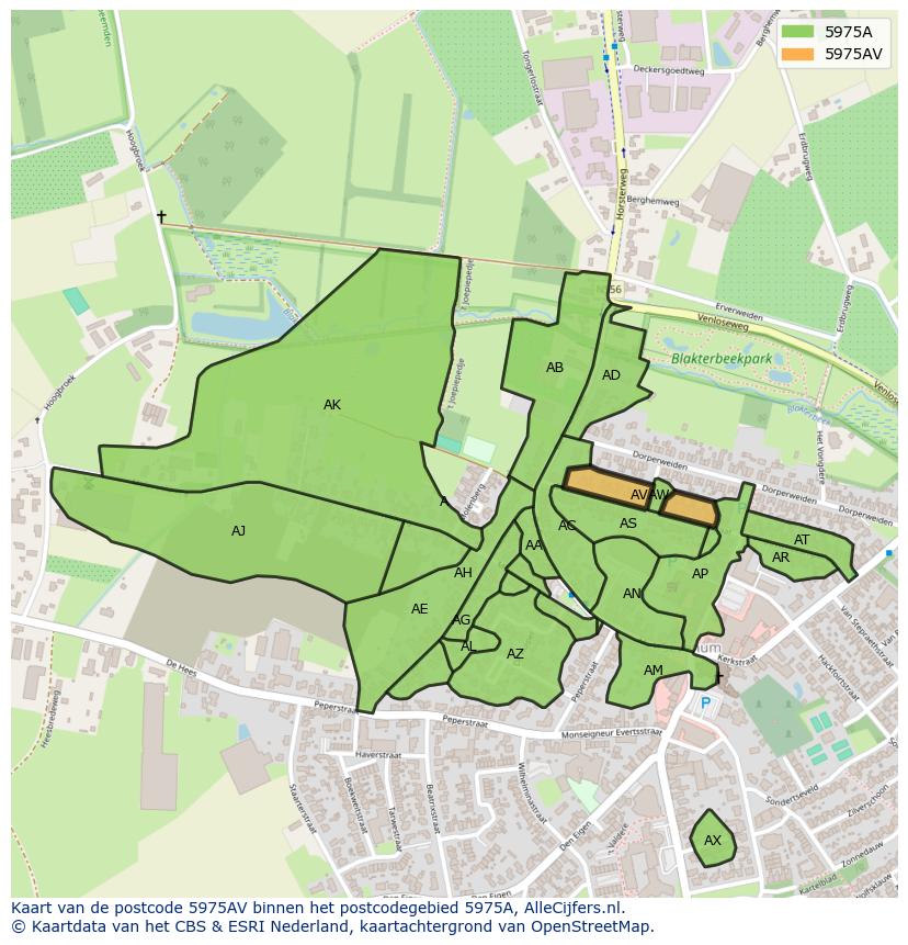 Afbeelding van het postcodegebied 5975 AV op de kaart.