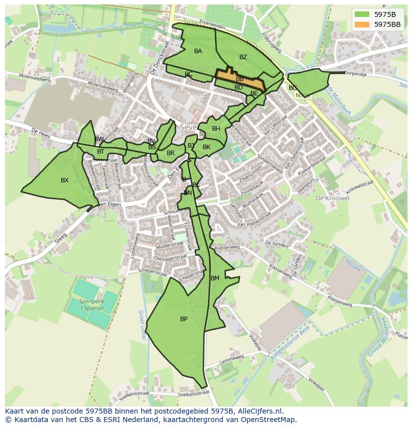 Afbeelding van het postcodegebied 5975 BB op de kaart.