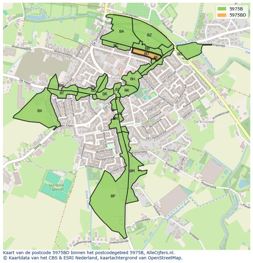 Afbeelding van het postcodegebied 5975 BD op de kaart.