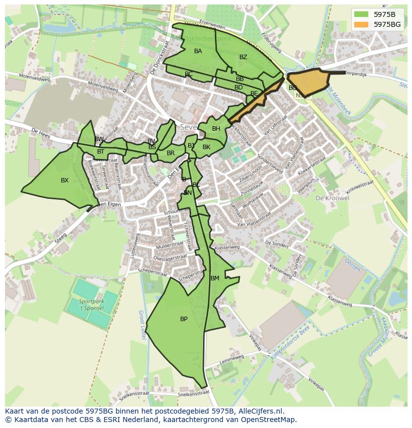 Afbeelding van het postcodegebied 5975 BG op de kaart.