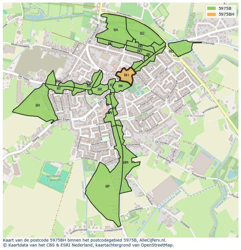 Afbeelding van het postcodegebied 5975 BH op de kaart.