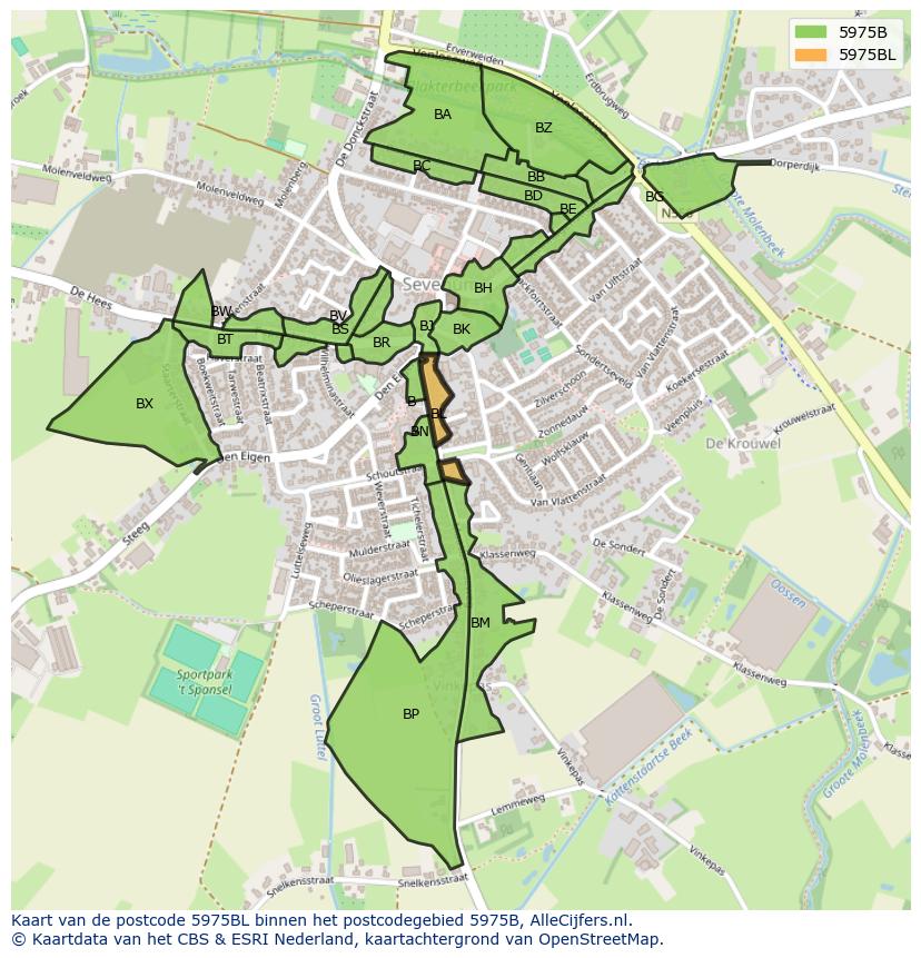 Afbeelding van het postcodegebied 5975 BL op de kaart.