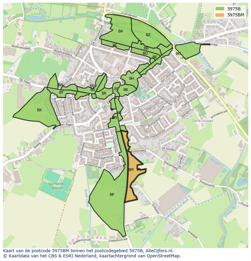 Afbeelding van het postcodegebied 5975 BM op de kaart.