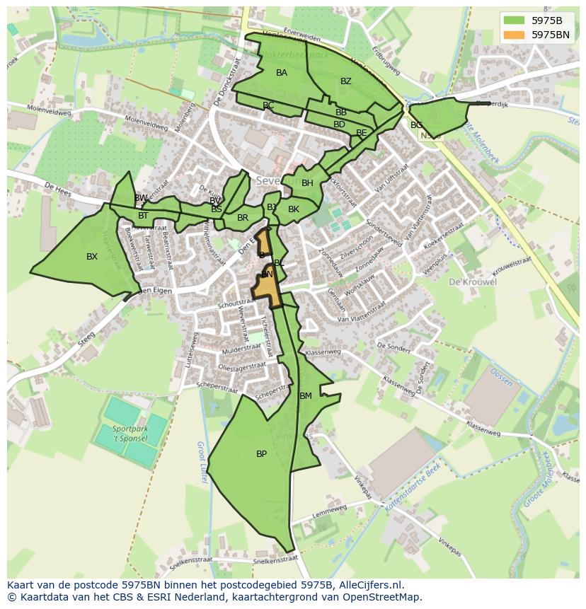 Afbeelding van het postcodegebied 5975 BN op de kaart.