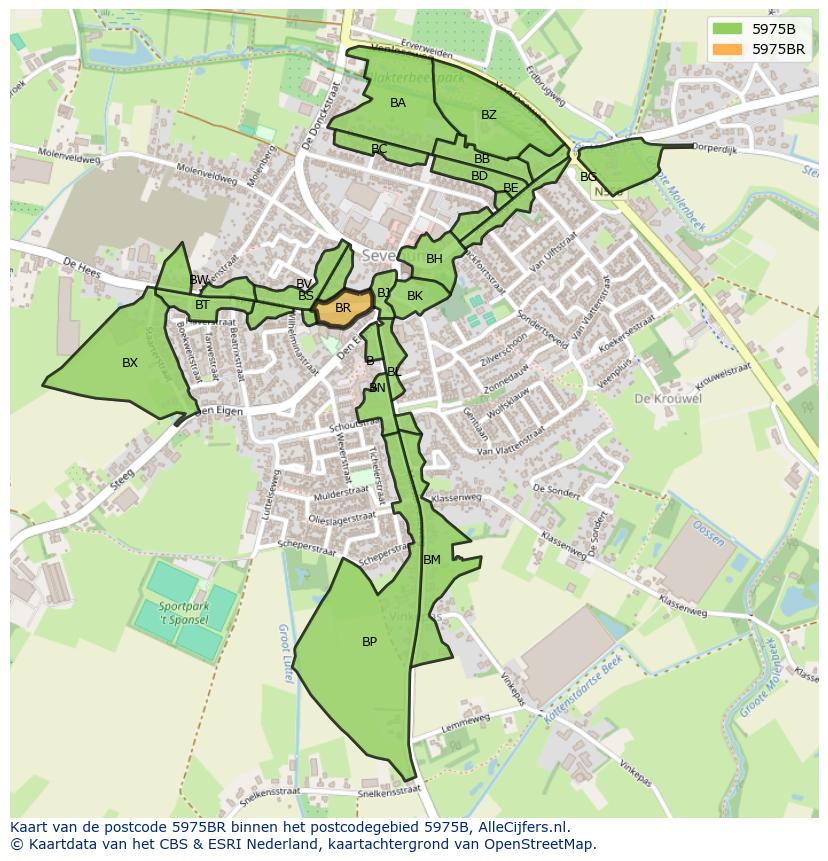 Afbeelding van het postcodegebied 5975 BR op de kaart.
