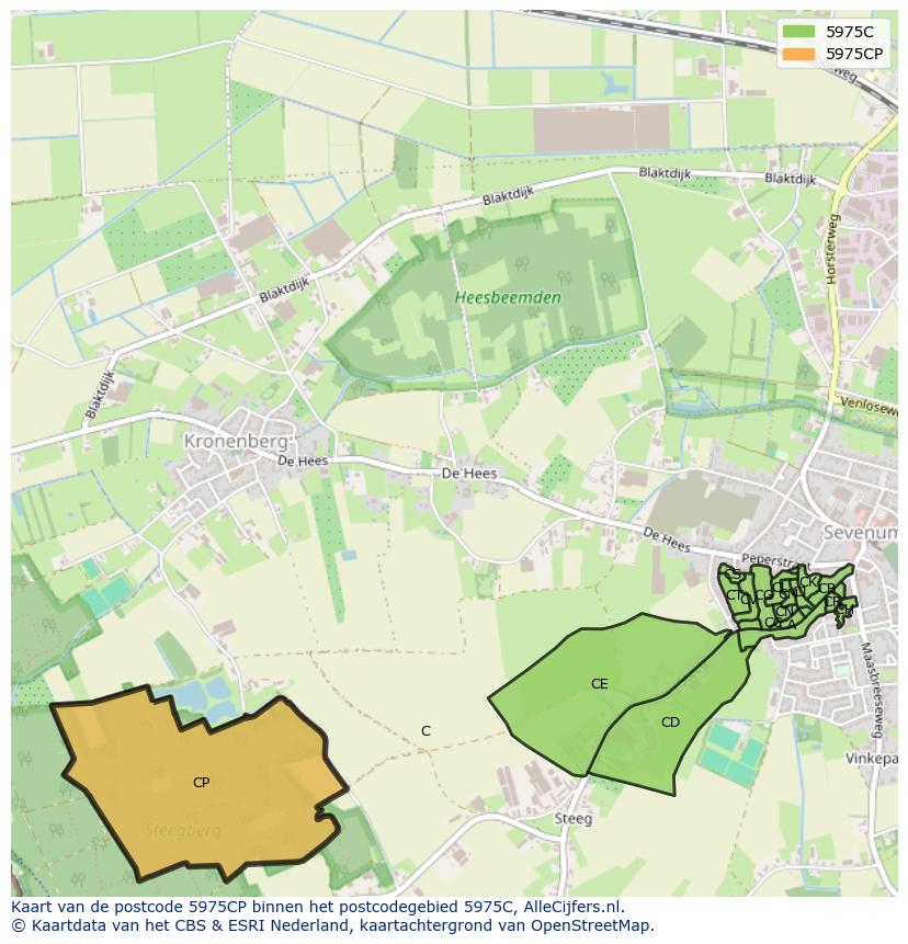 Afbeelding van het postcodegebied 5975 CP op de kaart.