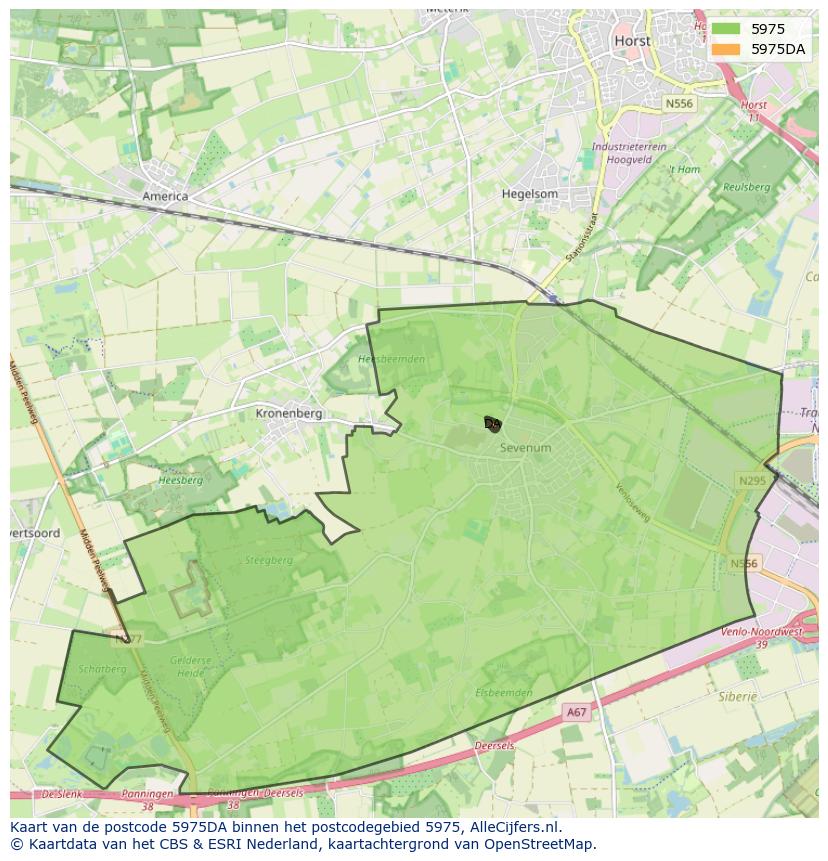 Afbeelding van het postcodegebied 5975 DA op de kaart.