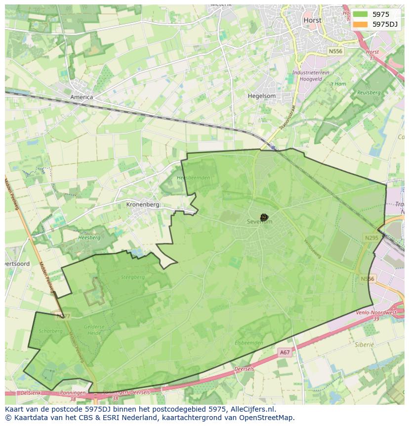 Afbeelding van het postcodegebied 5975 DJ op de kaart.